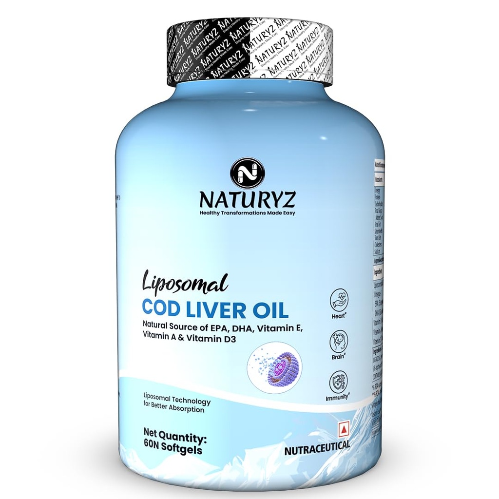 NATURYZ Liposomal Cod Liver Oil 600mg | Vitamin A, D & E, Omega-10 Capsules