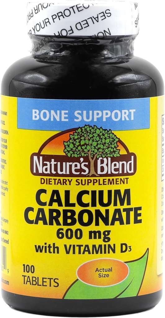 [BRSWIZY4BUOAEED6] Nature's Blend Calcium Carbonate 600 mg with D3 400 IU 100 Tablets,(Pack of 1), 079854016819