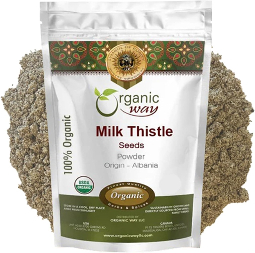 Organic Way Milk Thistle Seeds Powder (Silybum Marianum) - Herbal Tea | European Wild-Harvest | Organic & Kosher Certified | Non GMO & Gluten Free | USDA Certified | Origin - Albania 2 Oz (Pack of 1)