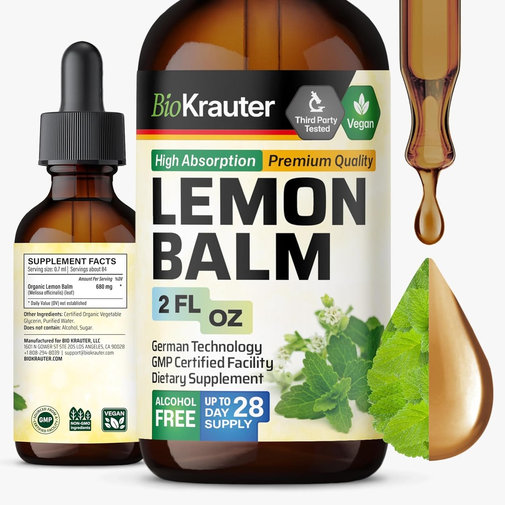[BRSWGHYCOAPRE2T4] BIO KRAUTER Lemon Balm Leaf Extract - Vegan Melissa Lemon Balm Tincture for Calmness Support - Sugar & Alcohol-Free - 2 Fl. Oz.