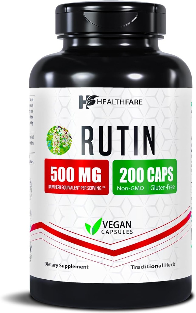 Rutin Supplement 500mg | 200 Vegan Capsules | Natural Bioflavonoid Formula | Extra Strength Antioxidant Support | Non-GMO, Gluten-Free | Made in USA