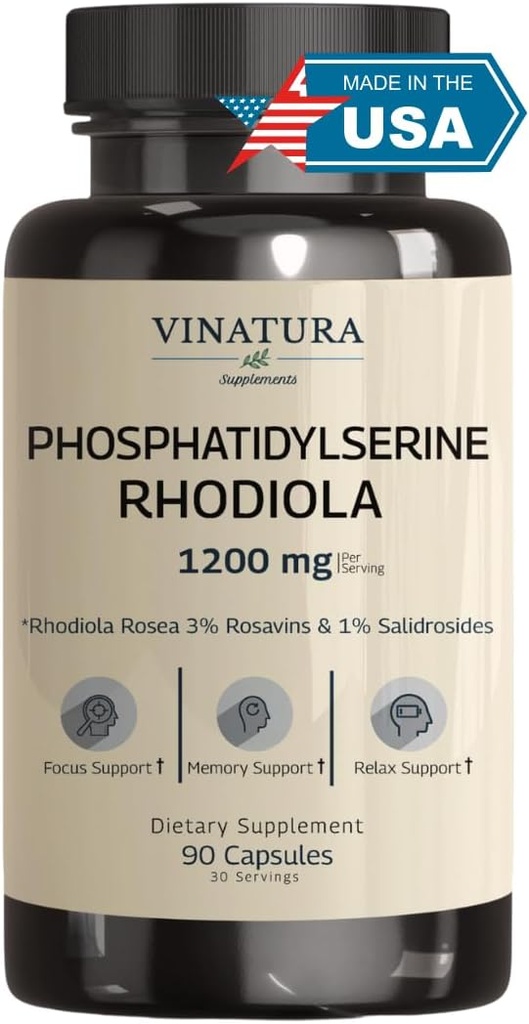 PhosphatidylSerine 300mg - with Rhodiola Rosea, 90 Capsules 45 Servings