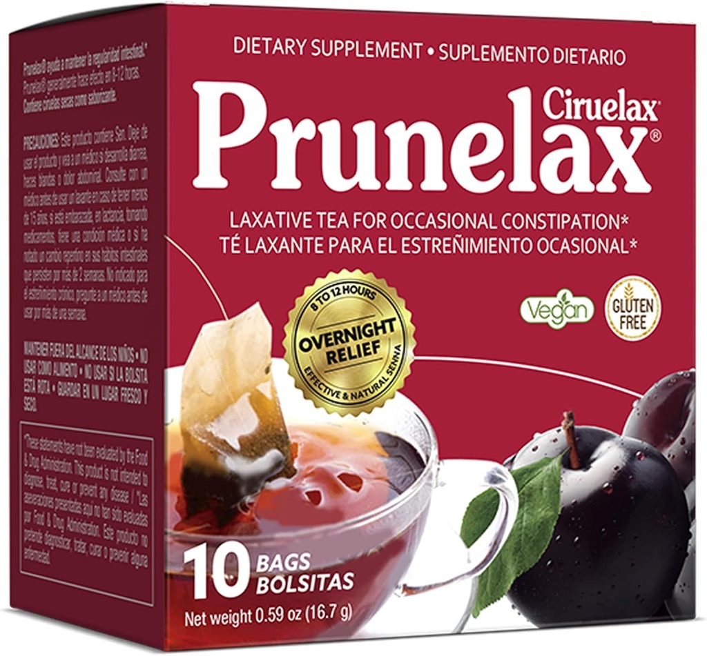 Prunelax Ciruelax Regular Strength Laxative Tea Bags - Made with Natural Senna Extracts, for Occasional Constipation, Senna Extract - 10 Bags