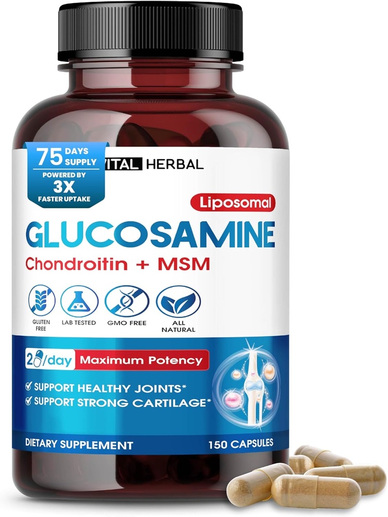 [BRSRAHQ6AQCGM3YV] VITAL HERBAL Liposomal Glucosamine with Chondroitin, MSM- Maximum Potency- Support Joints, Cartilage- Made in The USA