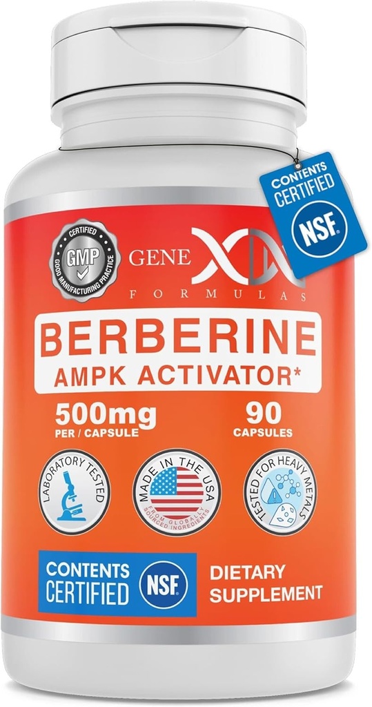 Genex Formulas Berberine HCl 500mg (90 Capsules) - NSF Certified for Safety, Quality & Label Accuracy - Supports Immune Health - Non-GMO, Gluten Free, Vegetarian