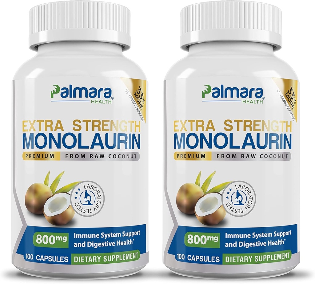 Extra Strength Monolaurin 1,600mg per Serving, 800mg per Capsule - 2 Pack 200 Capsules