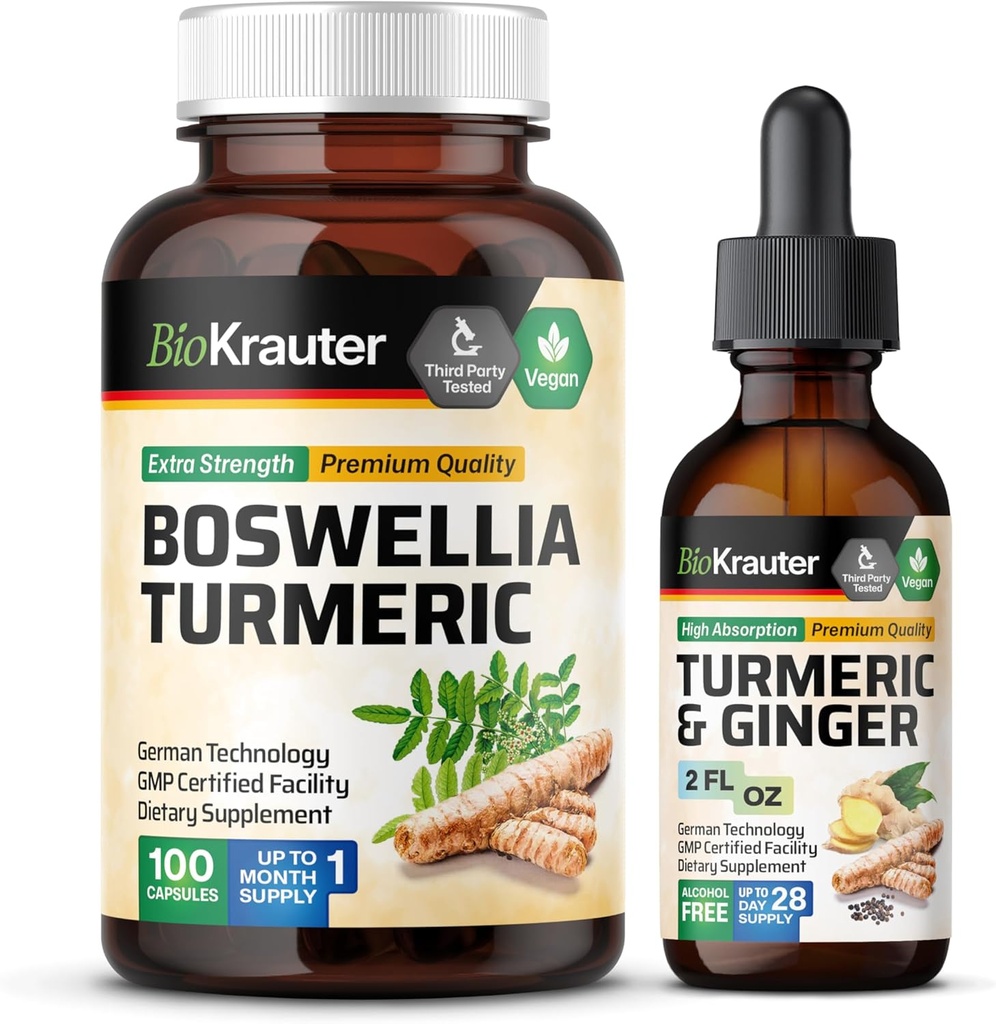[BRSRAGI2PN6QIYIU] Boswellia Turmeric 100 Capsules & Turmeric Ginger Tincture 2 Fl. Oz.