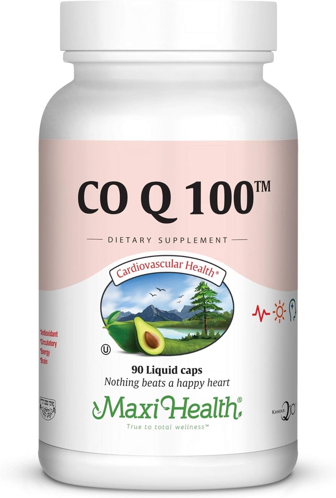 Maxi Health CO Q10 100mg - Coenzyme Q10 Supplement - Heart Health - 90 Liquid Capsules - Kosher,LCQ