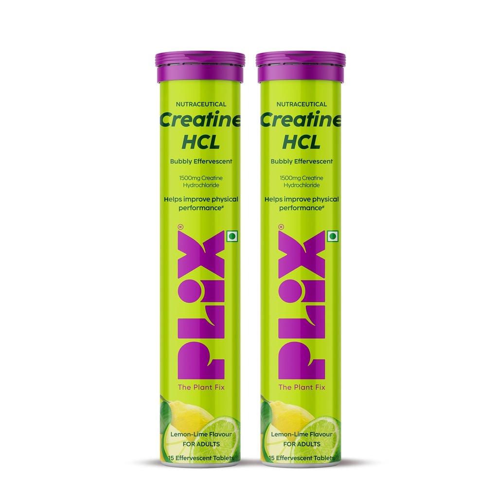 PLIX Creatine HCl Effervescent Tablets with 1.5g Creatine HCl | 40x More Soluble than Creatine Monohydrate | Supports Muscle Strength, Performance & Faster Recovery | No Clumps | Lemon Lime (pack of 2)
