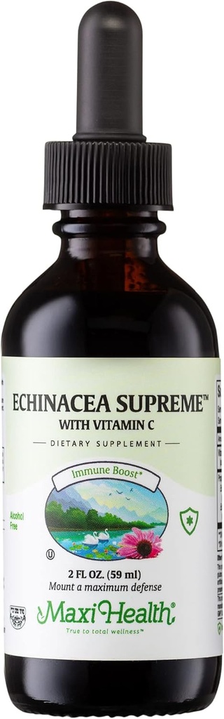 [BRSWIYT3PMDWEC3I] Maxi Health - Organic Echinacea Supreme Liquid Extract with Vitamin C - Immune Support Supplement Echinacea Drops - 1000mg Echinacea Root & Whole Plant Herb Extract - 2 Fl Oz Immune Booster Bottle