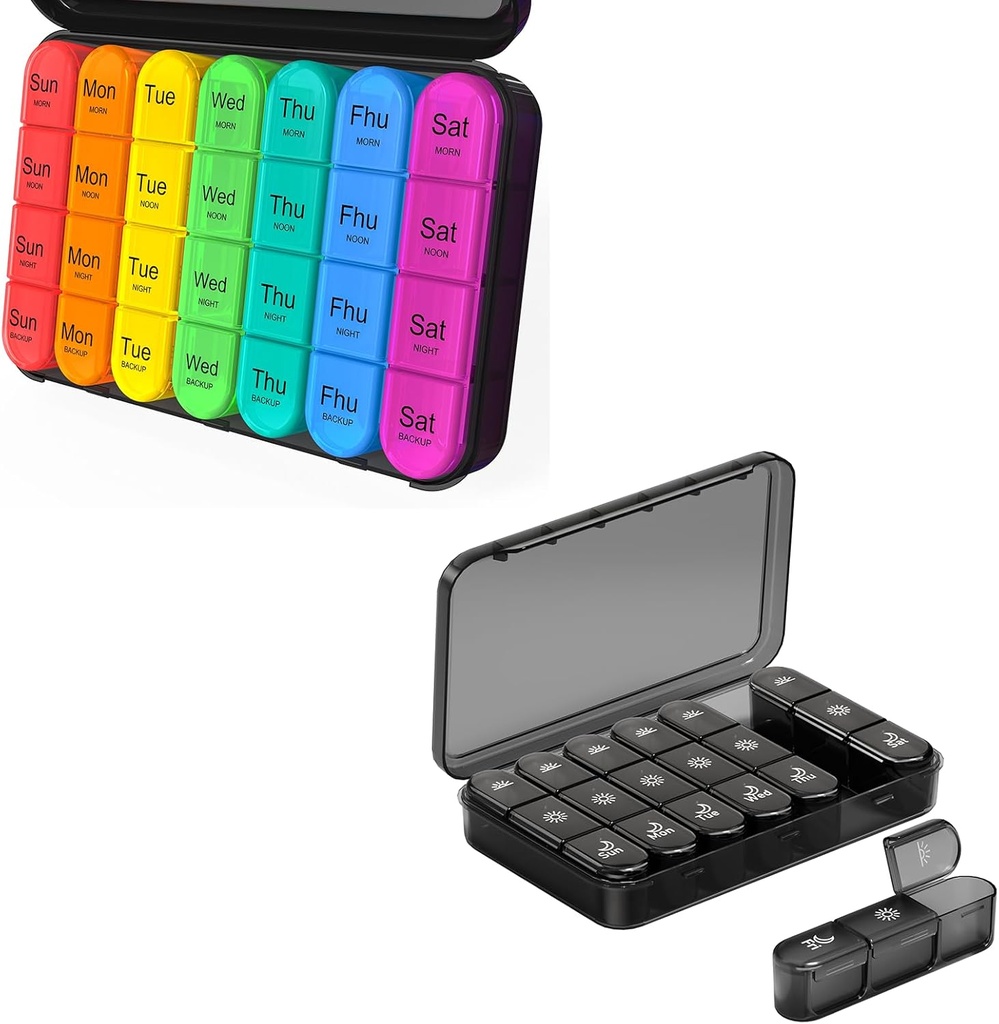 Daviky Pill Organizer 4 Times a Day - Pill Organizer 3X a Day, Pill Box 7 Day, Large Weekly Medicine Case for Travel with Removable Containers to Hold Daily Vitamins, Supplements and Medication