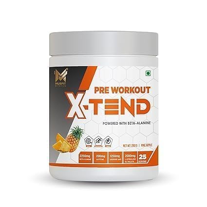 MUSFIT X-Tend Pre Workout 250gm | Shaker Bottle Free (Pineapple)