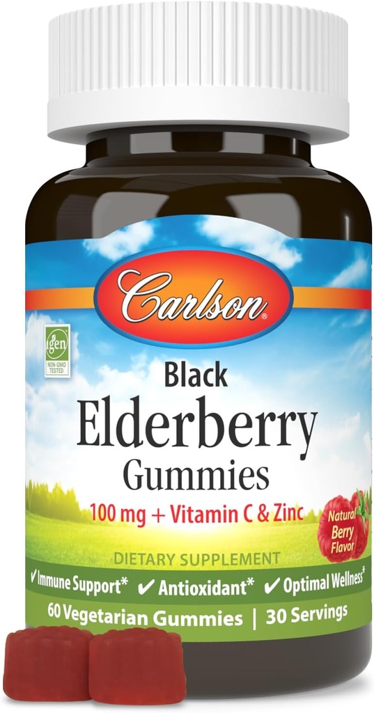 [BRSWYHQNBN6Q43YZ] Carlson - Black Elderberry Gummies, with Vitamin C & Zinc, Immune Support, 60 Gummies