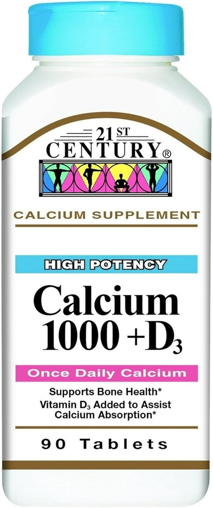 21st Century Calcium, 1000mg Plus Vitamin D, 90 Tablets (Pack of 4)