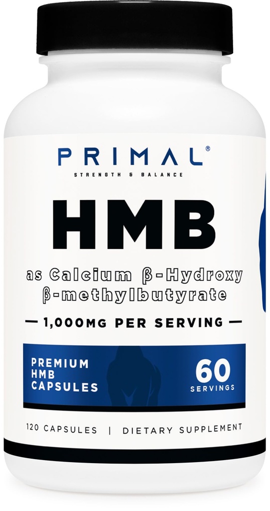 Primal HMB (1000mg, 120 Capsules) | Athlete Formula, Gluten-Free, Non-GMO, 60 Servings