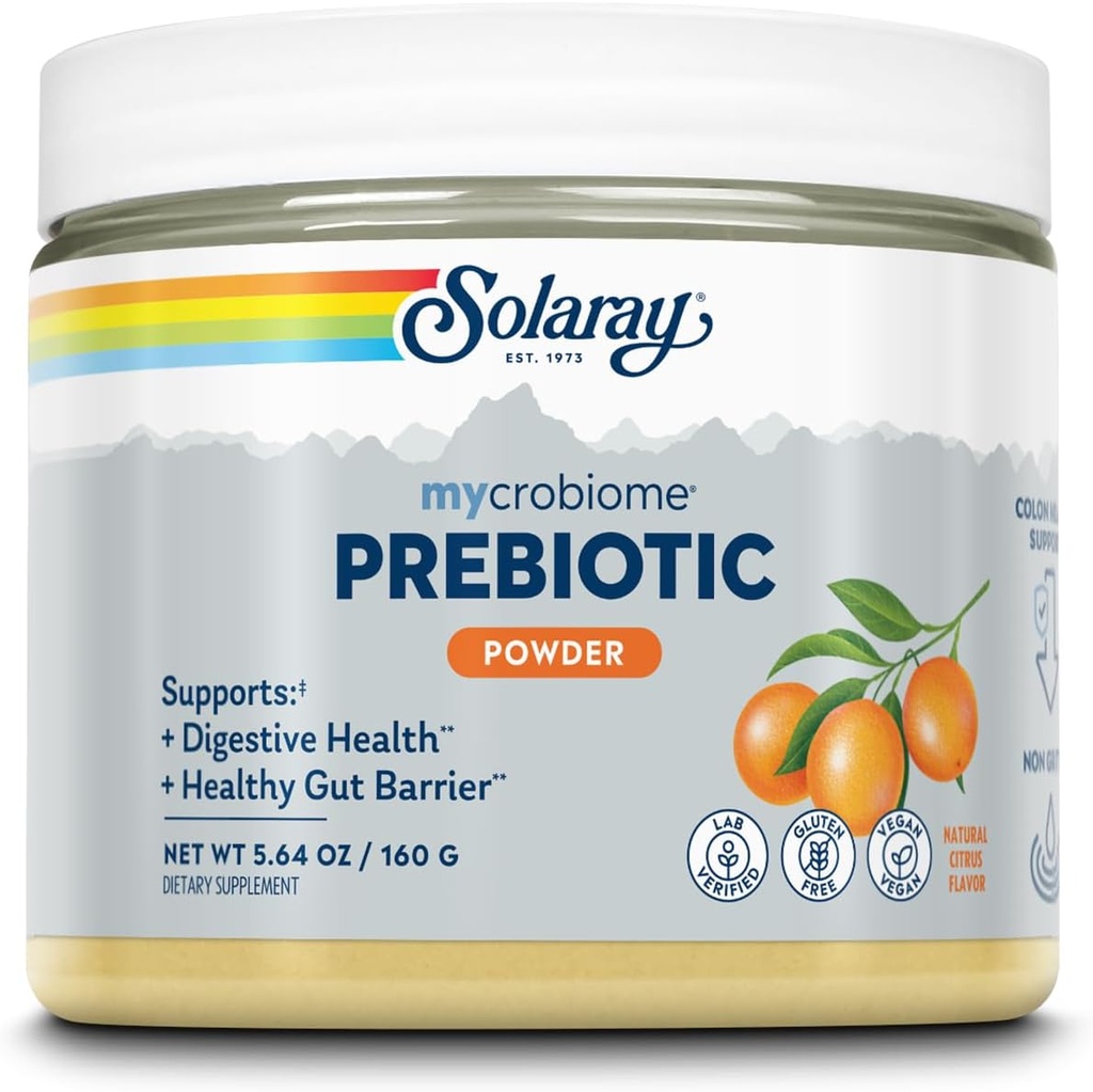 SOLARAY Mycrobiome Prebiotic Powder, Prebiotics for Women and Men, Digestive Nutritional Supplements for Colon and Gut Health, Easy-to-Mix, Non-Bloating Formula, Citrus Flavor, 20 Servings, 5.64 OZ