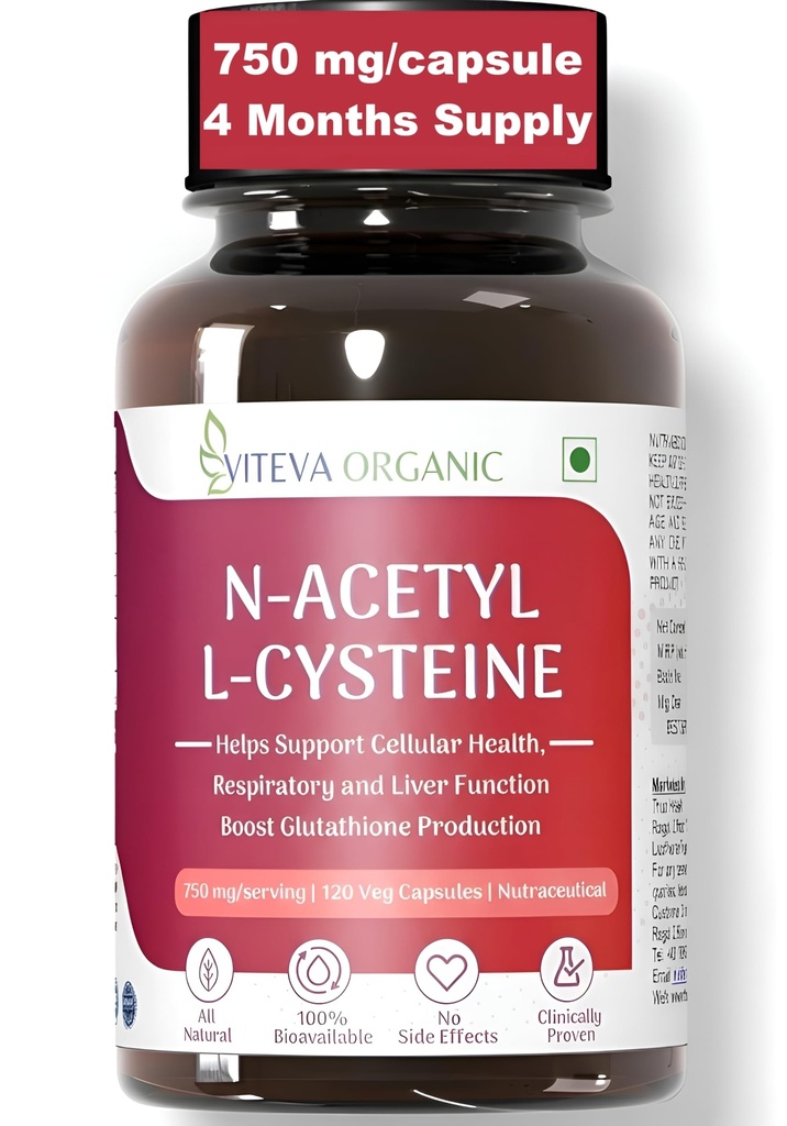 N-Acetyl L-Cysteine NAC Supplement 750mg - 120 Veg Capsules | >99% Pure Grade NAC with Piperine | Acetyl cysteine Thins Mucus, Boosts Glutathione, Liver & Lung Detox, Respiratory Health