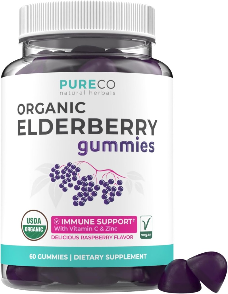 [BRSRAFQQPJ7REELO] Organic Elderberry Gummies for Adults - Vegan Sambucus Elderberry Immune Support Gummies with Black Elderberry Vitamin C and Zinc for Daily & Seasonal Immunity (USDA Organic Non-GMO Vegan) - 1 Month