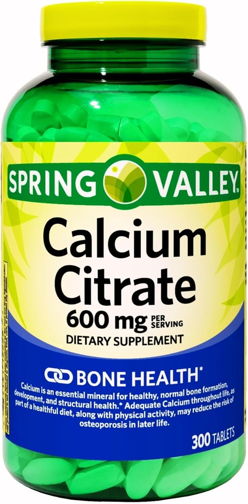 Spring Valley Calcium Citrate Tablets Dietary Supplement, 600 mg, 300 Count
