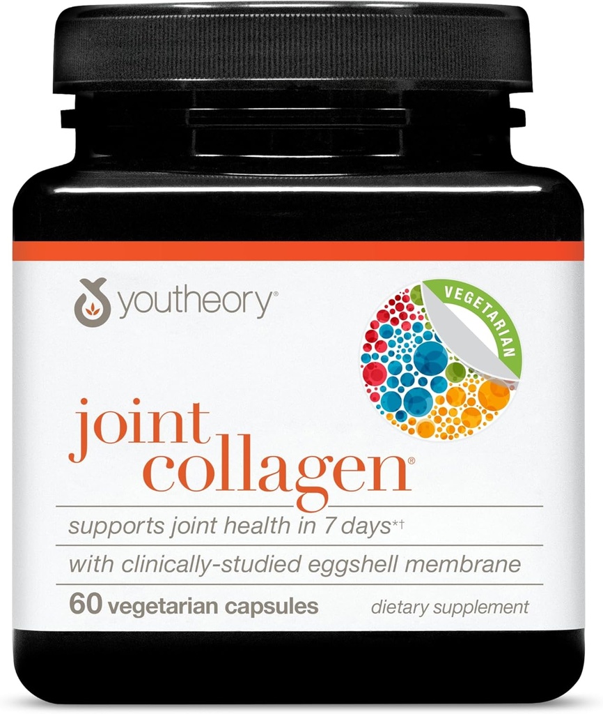 Youtheory Joint Collagen - Vegetarian Collagen Supplement with NEM Eggshell Membrane & Boswellia Extract - Dairy, Soy & Gluten Free - 60 Vegetarian Capsules