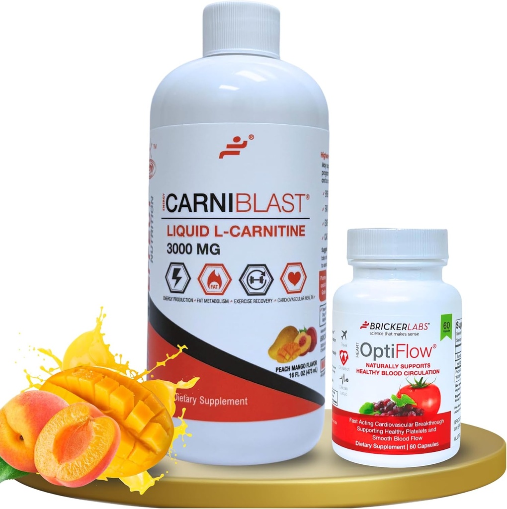 Power and Performance Duo: Carniblast Liquid L-Carnitine 3000 mg & Optiflow Blood Flow Supplement, 60 Capsules