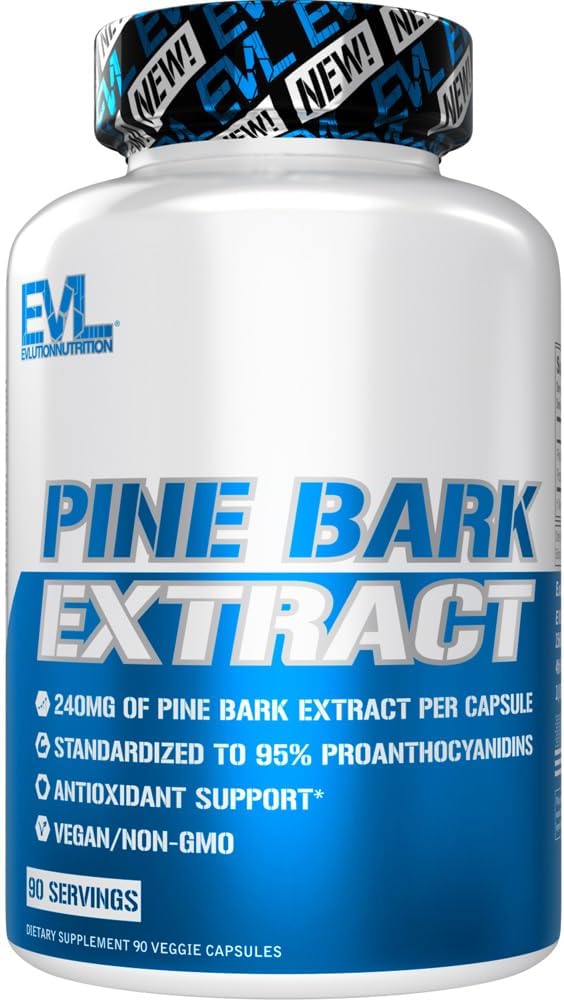 Evlution Nutrition Pine Bark Extract - Antioxidant Support - 240 mg Pine Bark Extract Per Capsule - 95% Proanthocyanidins - Vegan & Non-GMO - Dietary Supplement - 90 Servings - 90 Veggie Capsules