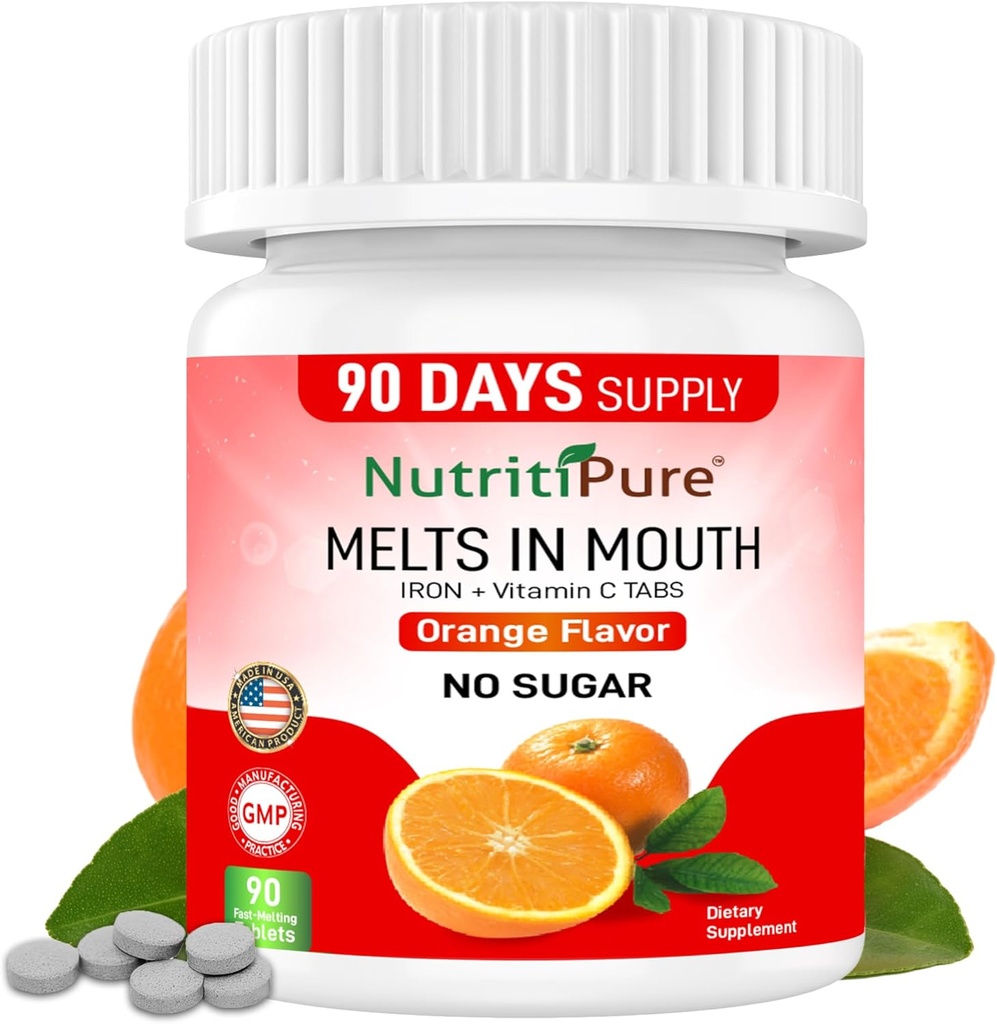 Chewable Iron Supplement for Women/Men(Carbonyl Iron 18 mg with Vitamin C 30 mg) Tablet in Orange Flavor 90 Count (1)