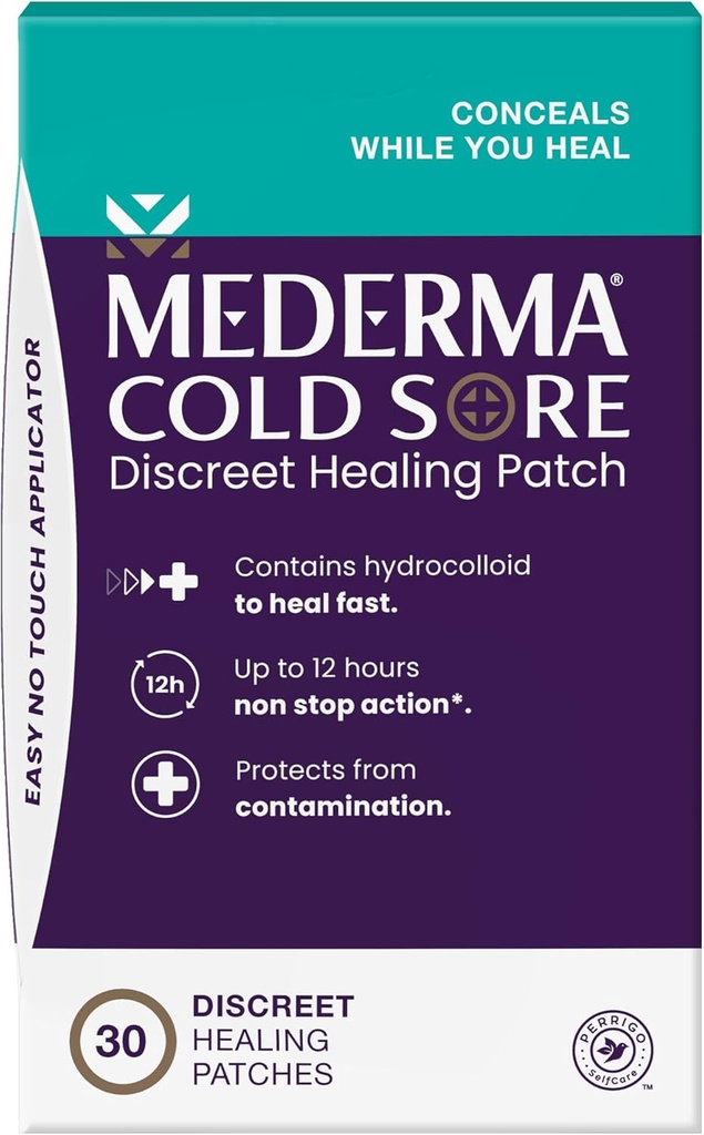Mederma Cold Sore Discreet Healing Patch - Hydrocolloid Gel for Fast Healing, Relieves Pain, Redness & Swelling, Conceals Cold Sores (30 Patches)