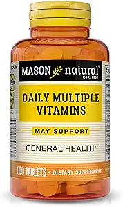 Mason Natural Daily Multiple Vitamins - Vitamins A, C, D3, E, B1, B2, B3, B6, B12, Folate and Calcium for Overall Health, 100 Tablets