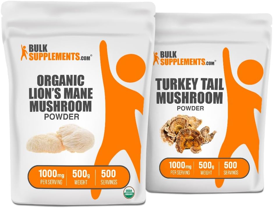 BulkSupplements Organic Lion's Mane Mushroom Extract + Turkey Tail Mushroom Extract Bundle