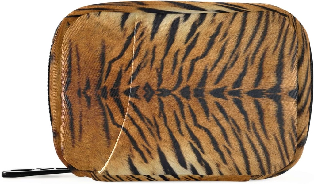 Animal Tiger Print Pill Box 7 Day Pill Case Travel Pill Organizer Bag with Zipper Portable Weekly Case Compact Size for Vitamin Supplement Holder