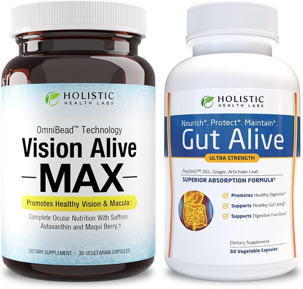 Bright Eyes and Healthy Gut Bundle | Lutemax® 2020, Bilberries, Blueberries, c3g from Black Currant, Maqui Berry, Saffron, Astaxanthin | Ginger, Artichoke Leaf, Licorice Root & Zinc Carnosine