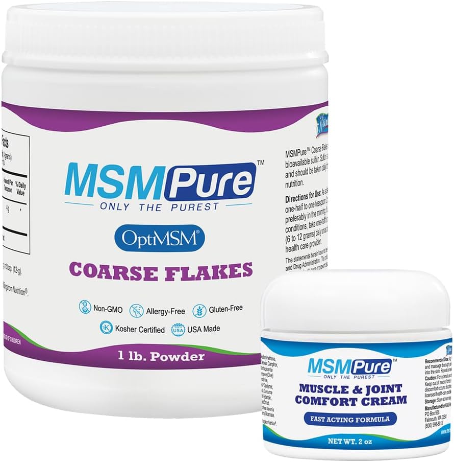 KALA HEALTH MSMPure Coarse Flakes 1lb and Muscle & Joint Cream 2oz Bundle