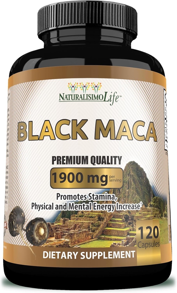 Organic Black Maca 1,900 mg per Serving Natural Energy Booster Peruvian Maca for Men & Women 120 Capsules