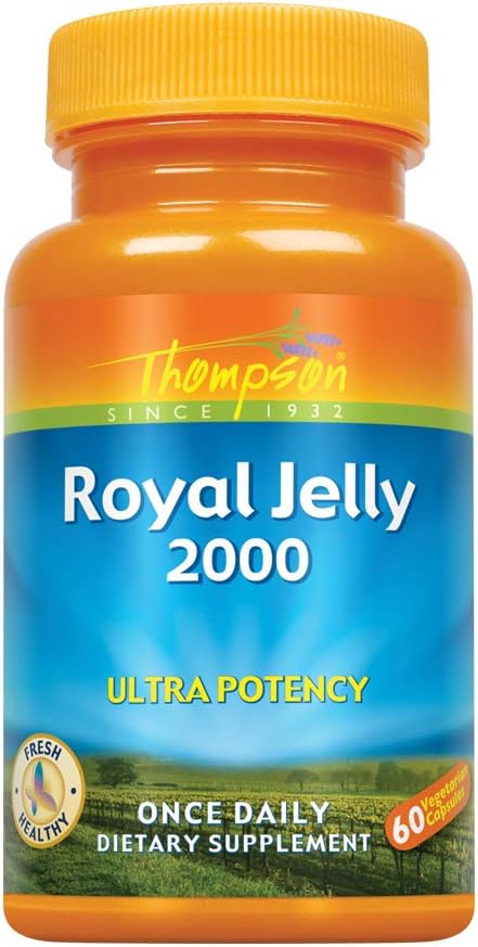 Thompson Royal Jelly Ultra Potency, 2000 Mg | Protein-Based Bee Product | Natural Source of Trace Vitamins & Minerals | 60 Vegetarian Capsules