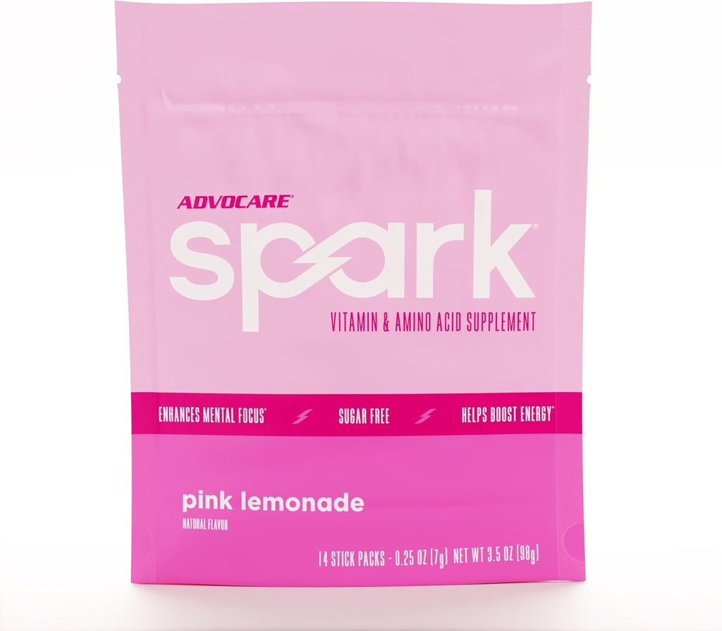 AdvoCare Spark Vitamin & Amino Acid Supplement - Focus & Energy Drink Powder Mix with Vitamin A, B-6, C & E - Also Includes L-Carnitine & L-Tyrosine - Pink Lemonade, 14 Stick Packs