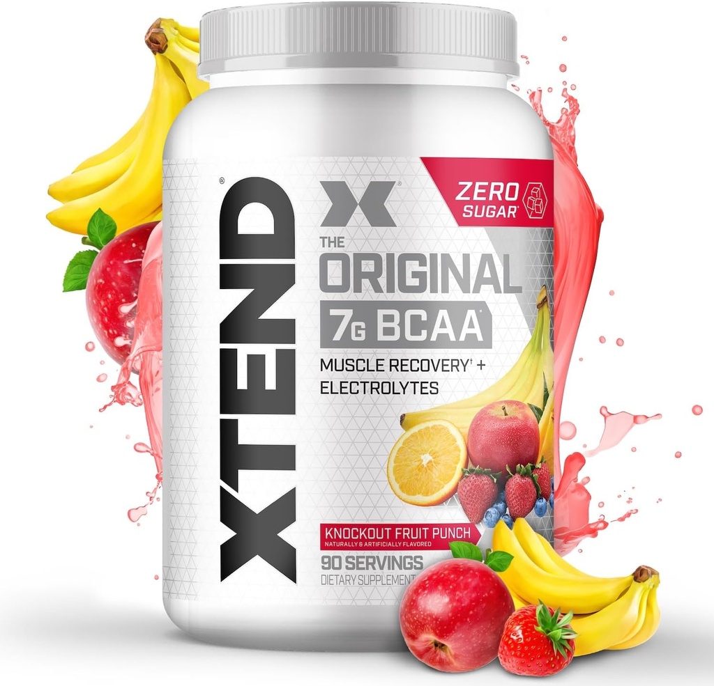 Original BCAA Powder Knockout Fruit Punch | Sugar Free Post Workout Muscle Recovery Drink with Amino Acids | 7g BCAAs for Men & Women | 90 Servings