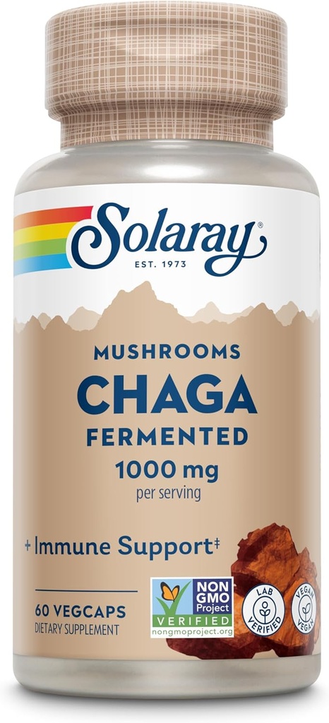 SOLARAY Fermented Chaga Mushroom 1000 mg | Healthy Immune Function Support | 30 Servings | 60 VegCaps