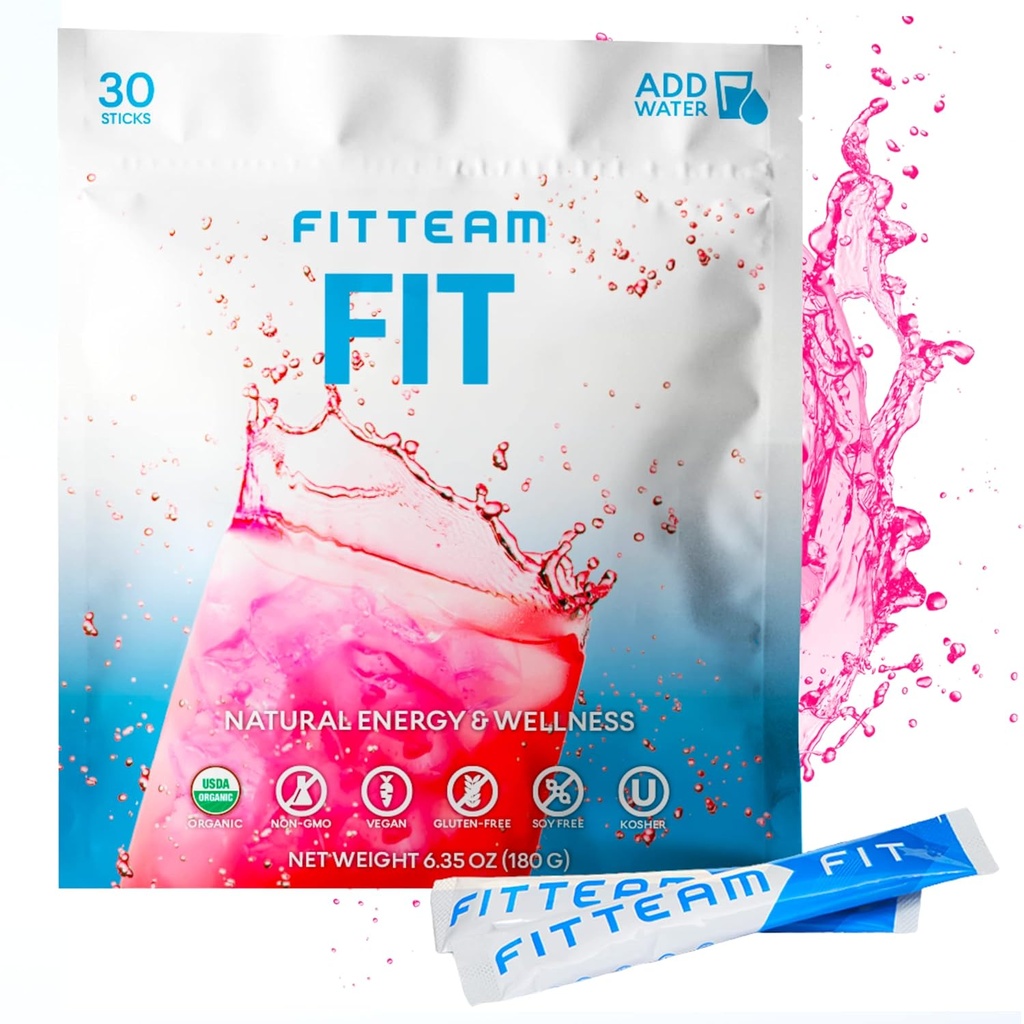 [BRSRMGA6O56REE3L] FITTEAM Fit Sticks Organic Energy and Wellness Beverage - Organic Energy Drink Mix - Mental Focus, Energy and Metabolism Boost - Mood Support and Antioxidants - 30 Individually Wrapped Stick Packs
