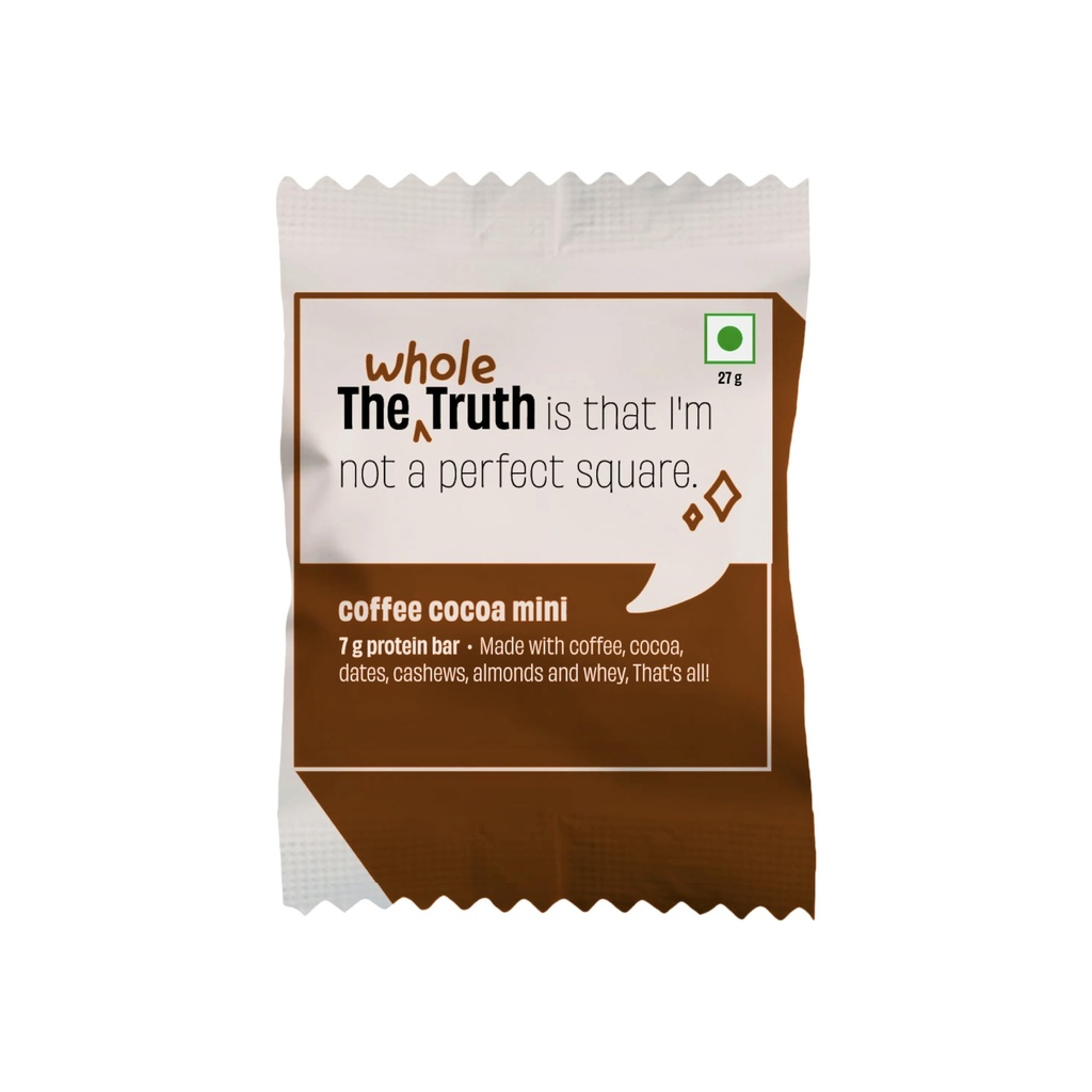 The Whole Truth - Mini Protein Bars | Coffee Cocoa | Pack of 8 x 27g each | No Preservatives | No Artificial Sweeteners | No Gluten or Soy | All Natural Ingredients