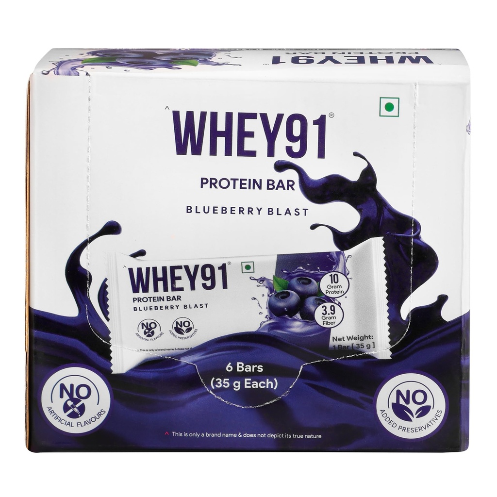 Whey91 Blueberry Blast Protein Bar, 10g Protein & 3.9g Fiber in each, No Added Preservatives, No Artificial Flavours, 210g- (Pack of 6)