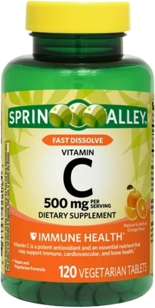 Vitamin C Immune Health Supplement Fast Spriing Vallley Tablets, Orange, 500 mg, 120 Count (Pack of 1-120ct)