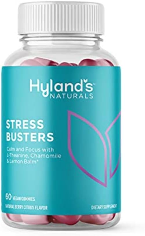 Hyland's Stress Busters Gummies, Calm and Focus with L-Theanine, Chamomile and Lemon Balm, 60 Vegan Gummies (30 Days)