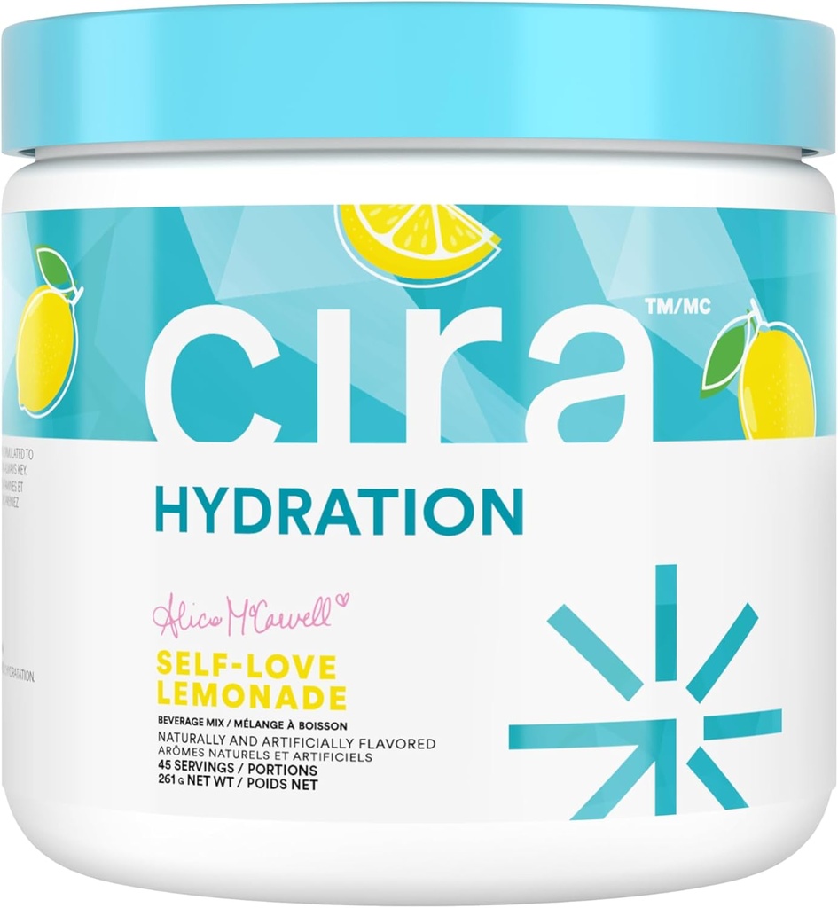Cira Hydration Powder x Alicia McCarvell's Electrolyte Drink Mix with Himalayan Salt for Dehydration Relief and Recovery - Self Love Lemonade, 45 Servings
