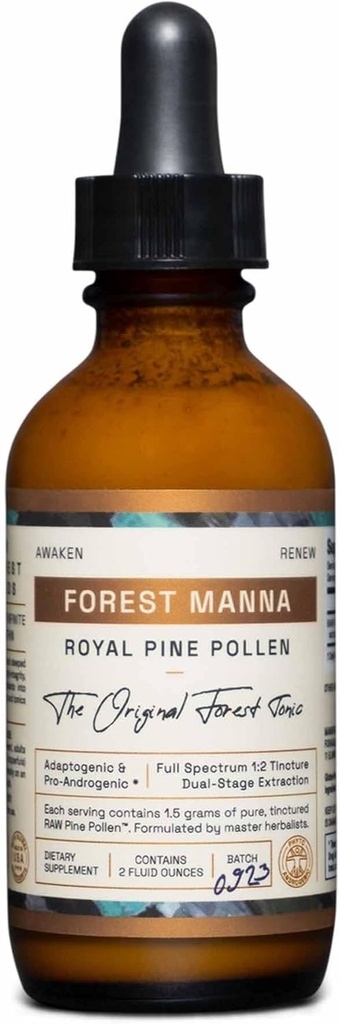Forest Manna Royal Pine Pollen Tincture – 1:2 True Dual-Stage Extraction – Pure Pine Pollen – Only from 2 Fl Ounce Bottle