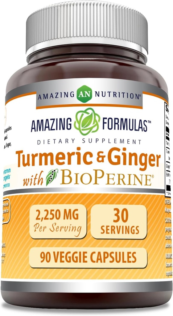 Amazing Formulas Turmeric Curcumin & Ginger with BioPerine Supplement | 2250 Mg | 90 Veggie Capsules | Non-GMO | Gluten Free | Made in USA