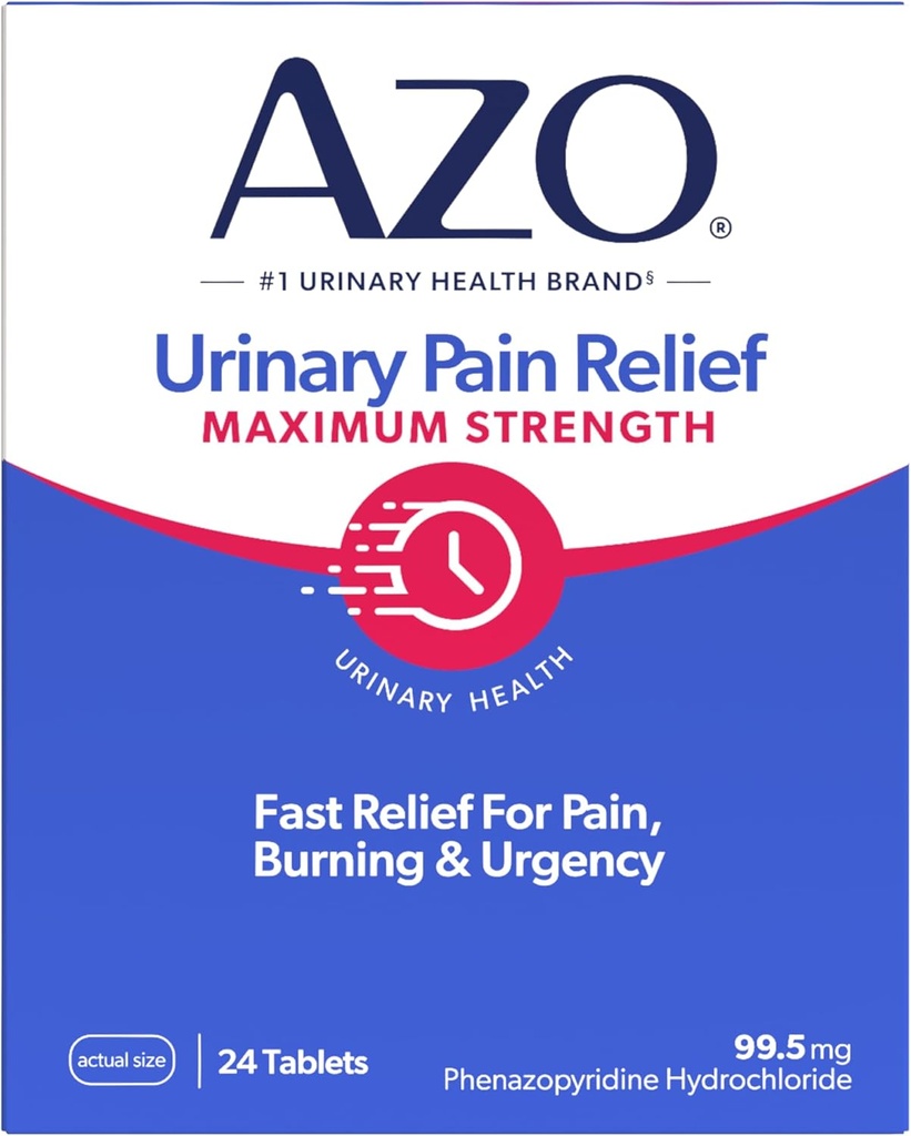 AZO Urinary Pain Relief Maximum Strength, Fast relief of UTI Pain, Burning & Urgency, Targets Source of Pain, #1 Most Trusted Brand, 24 Tablets