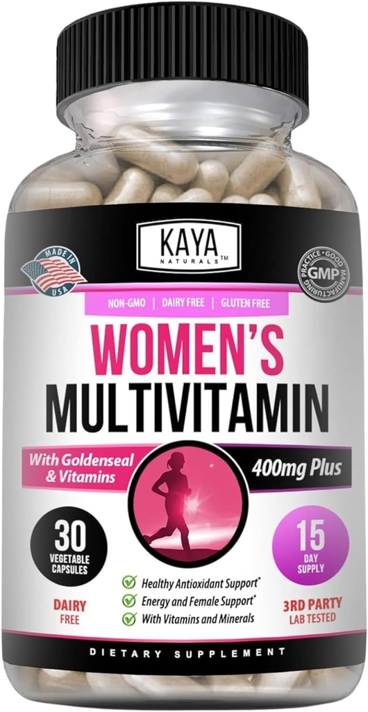 Kaya Naturals Women's Multivitamin, Overall Healthy Antioxidant, and Immune Support, Vitamins A, D, C, E, Biotin, Folic Acid, & Multi-Mineral, Energy & Metabolism Vitamin Supplement 30 Count