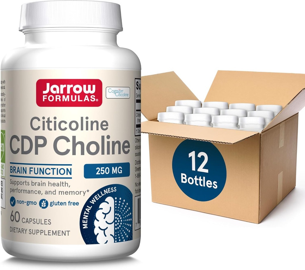 Jarrow Formulas Citicoline CDP Choline 250 MG, CDP Choline Supplement Supports Brain Health, Performance and Memory, 60 Capsules, Up to a 60 Day Supply (Pack of 12)