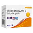 GLOB-D3 60K Cholecalciferol 60,000 IU Softgel Capsules | Vitamin D3 Capsules | Vitamin D Supplement | Pack of 5